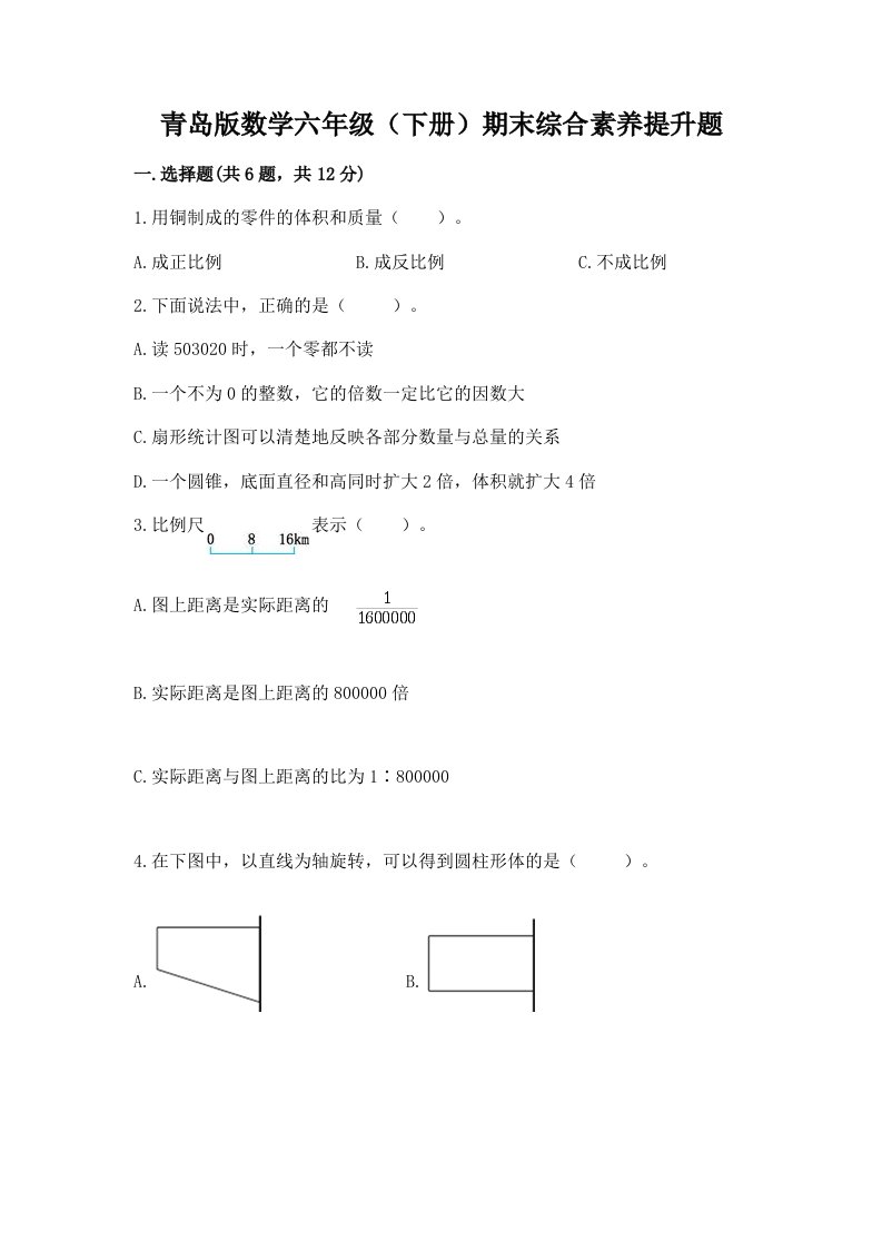 青岛版数学六年级（下册）期末综合素养提升题精品【各地真题】