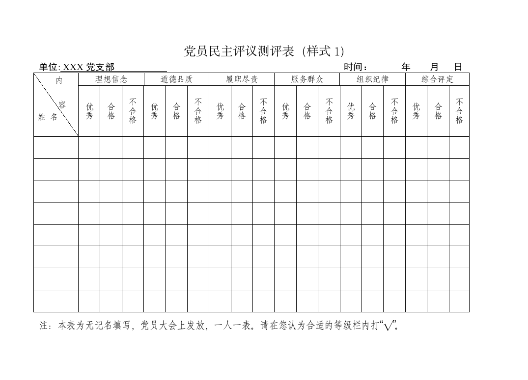 (完整版)民主评议党员测评表-汇总表-不合格党员处理(全)