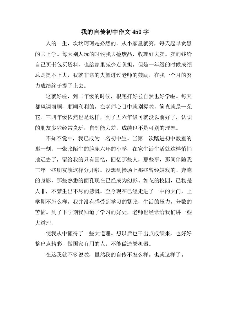 我的自传初中作文450字