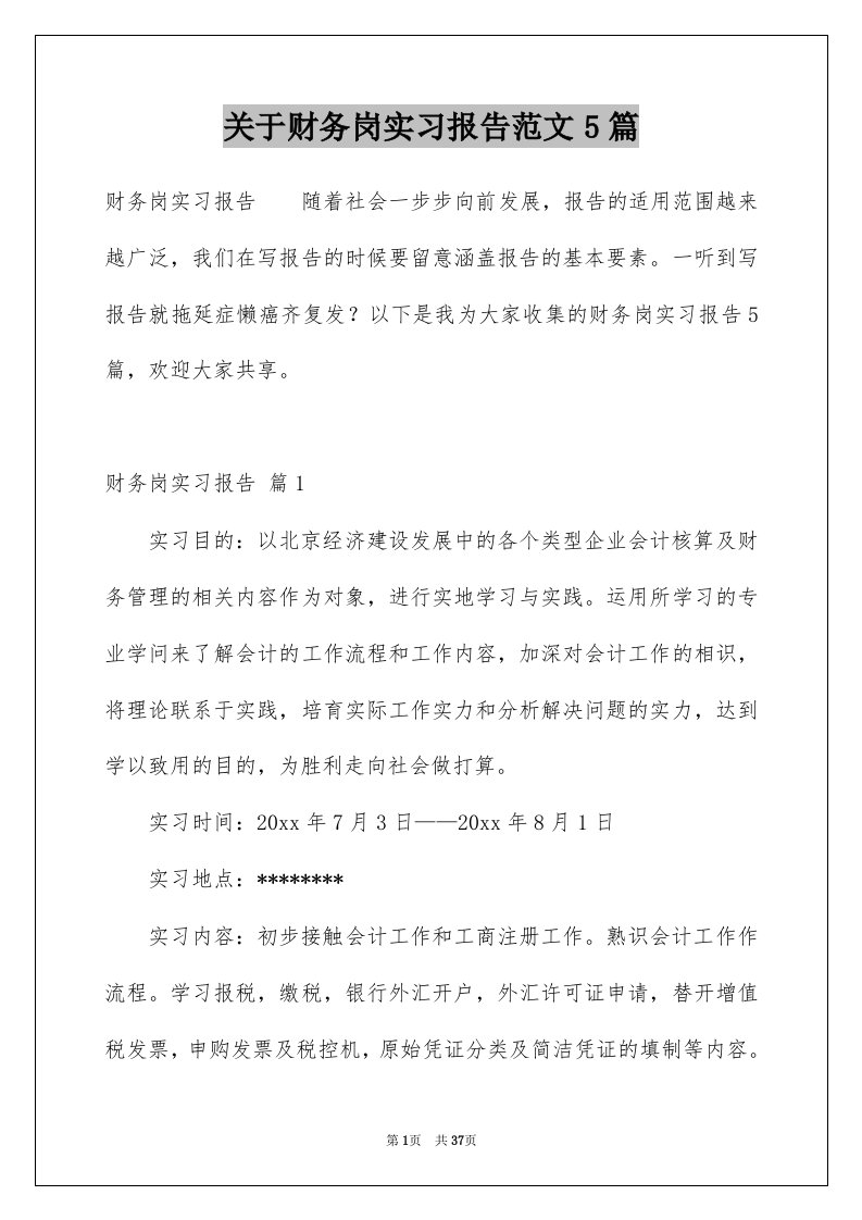 关于财务岗实习报告范文5篇