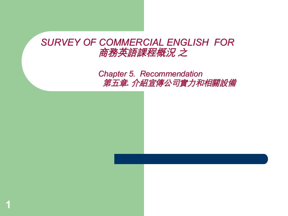 商务英语之5RECOMMENDATION介绍宣传公司实力和相关设备