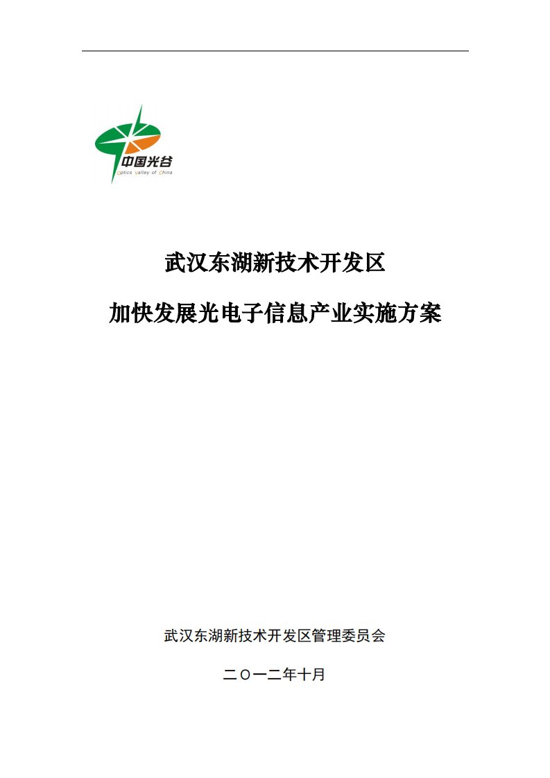 武汉东湖新技术开发区加快发展光电子信息产业实施方案