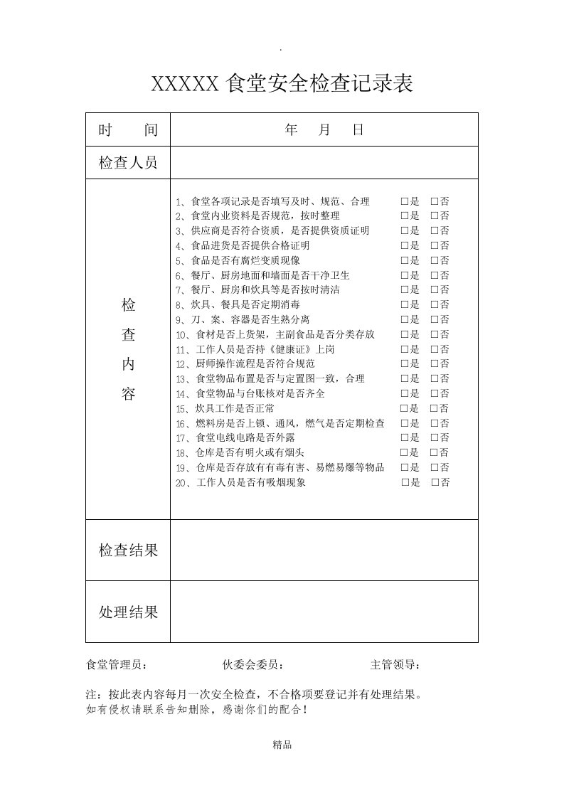 食堂安全检查记录表