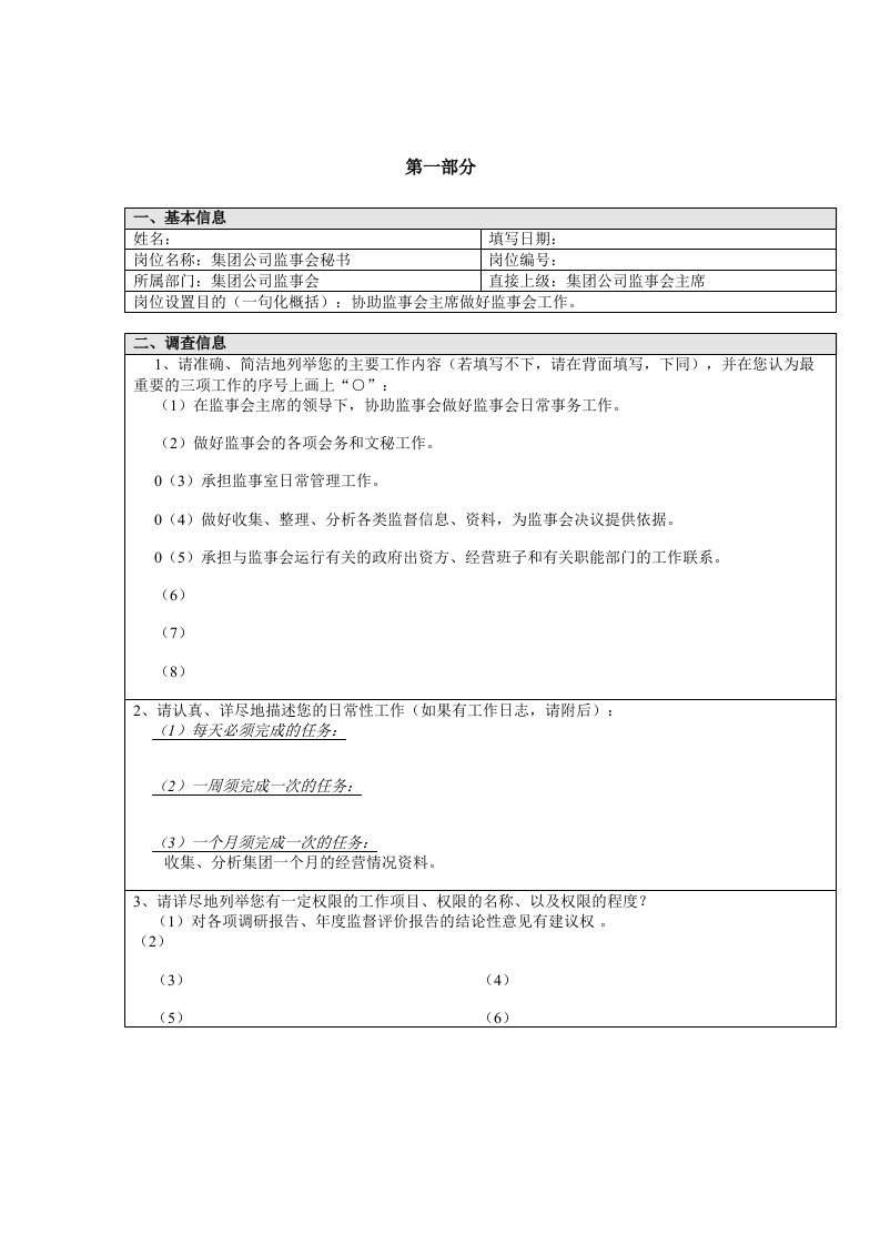 集团公司监事会秘书的岗位职责