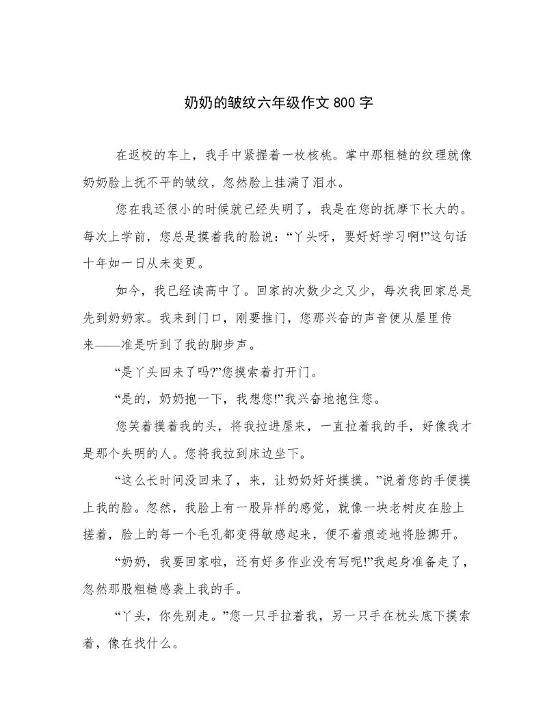 奶奶的皱纹六年级作文800字