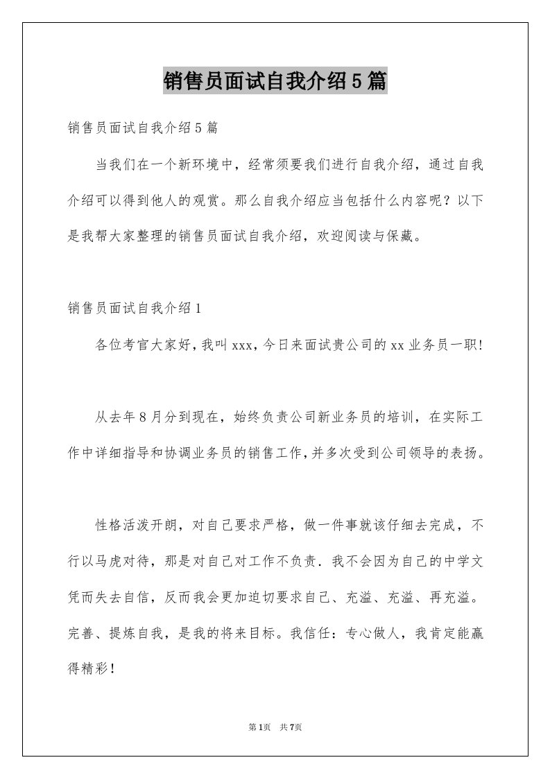 销售员面试自我介绍5篇