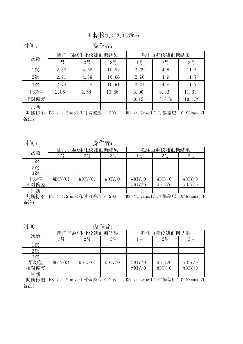 血糖检测比对记录表(计算)