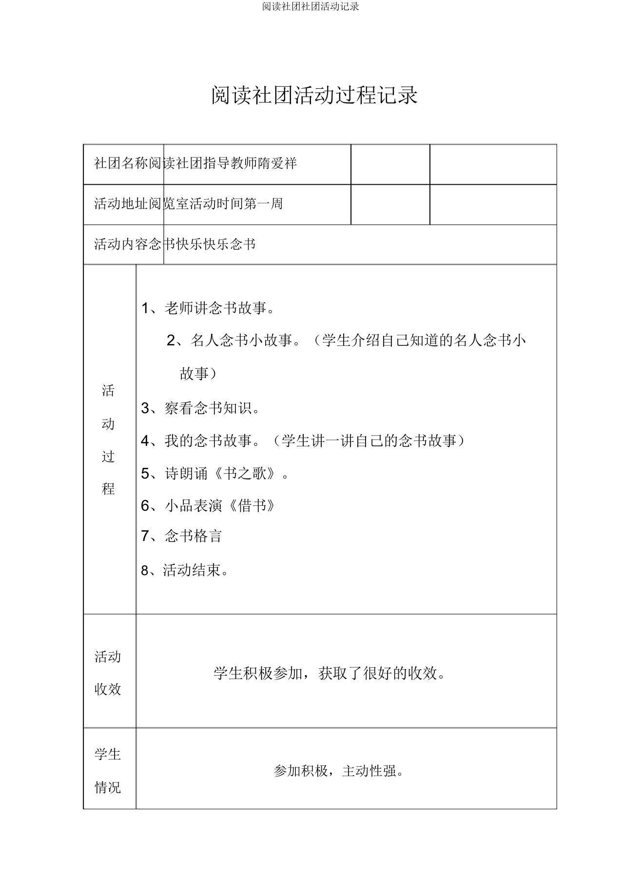 阅读社团社团活动记录