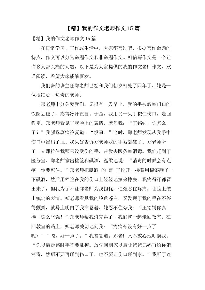 我的作文老师作文15篇