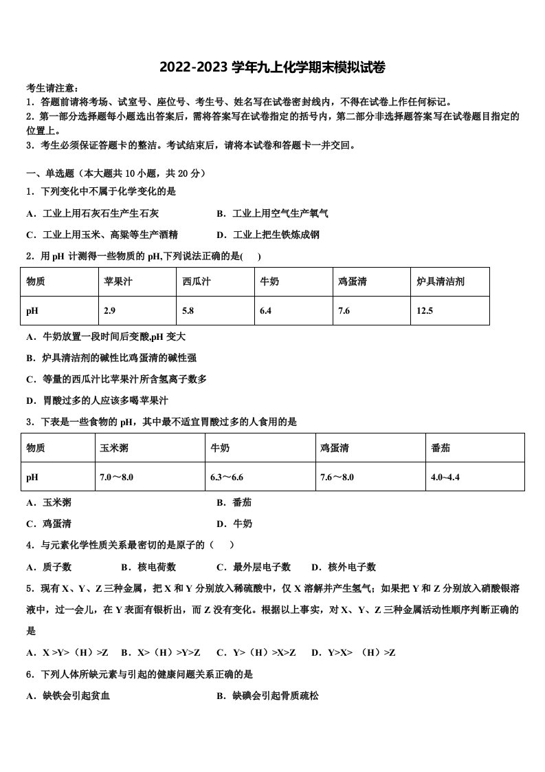 2022年四川省乐山市井研县化学九年级第一学期期末监测试题含解析