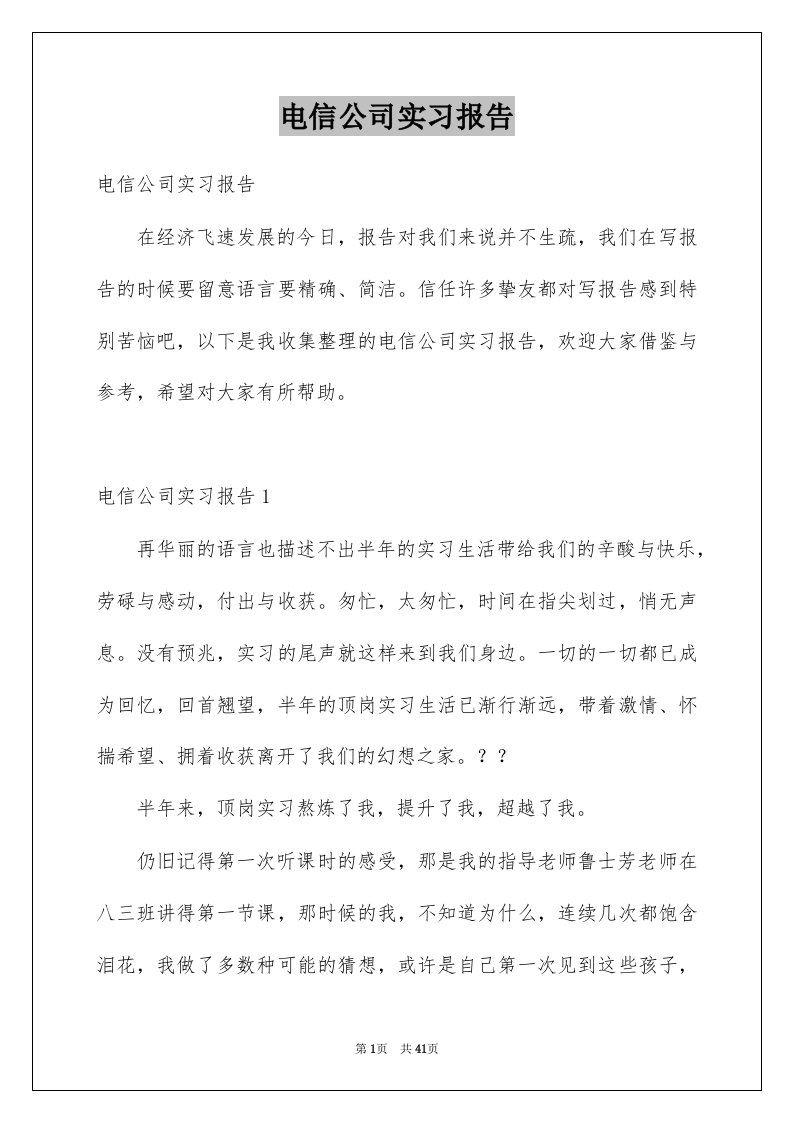 电信公司实习报告例文