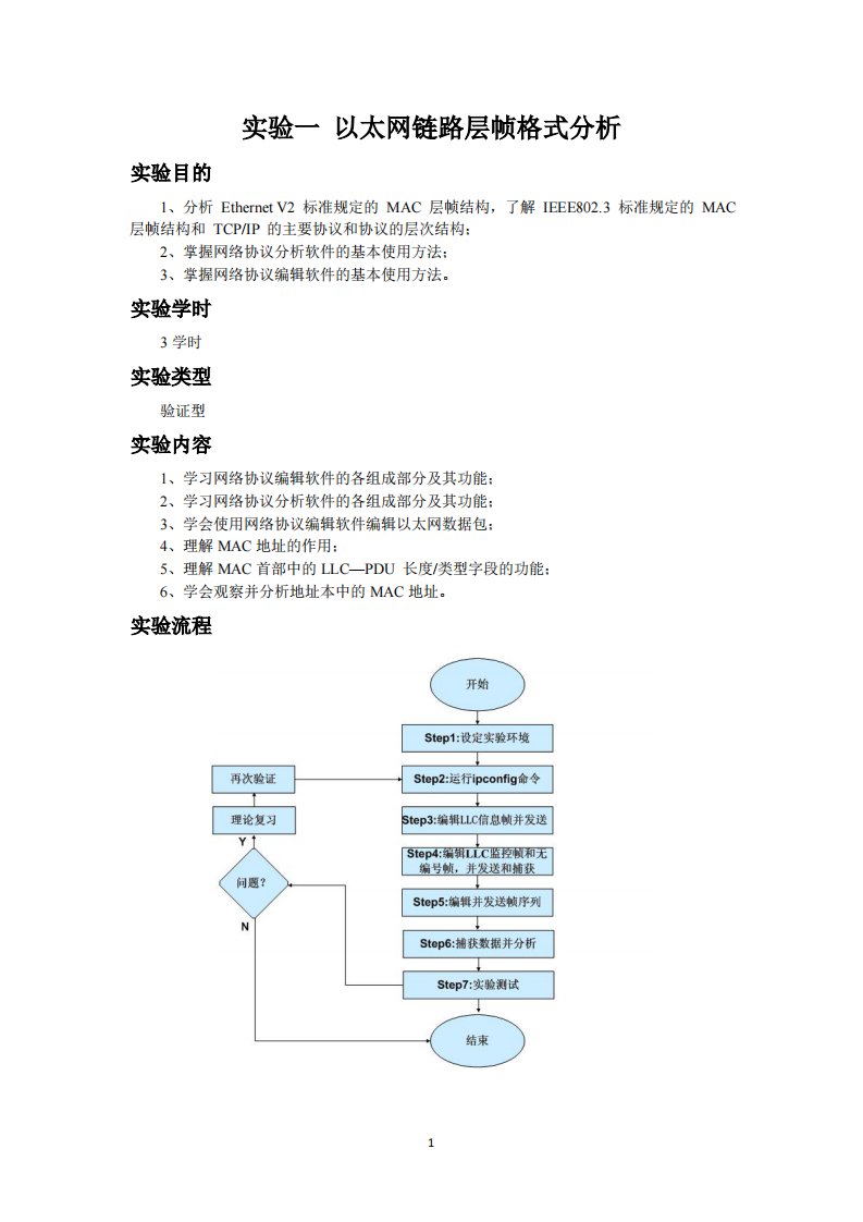 实验一-以太网链路层帧格式分析