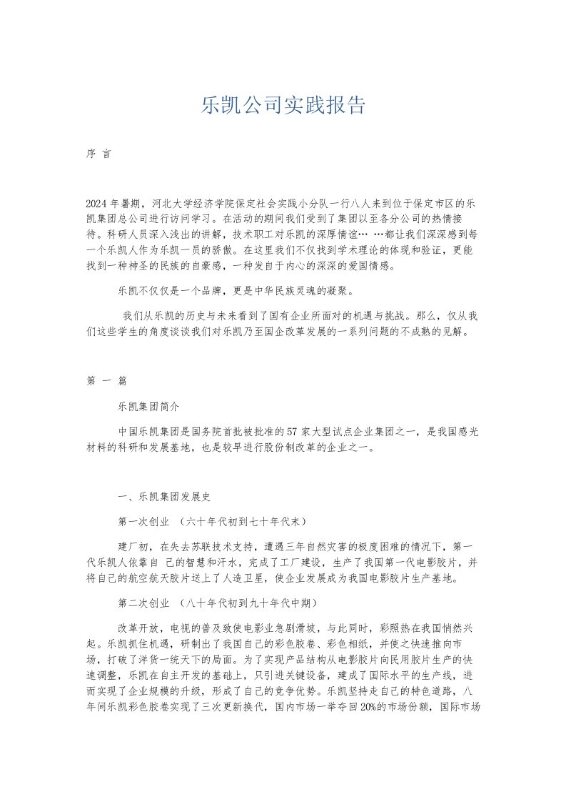 总结报告乐凯公司实践报告