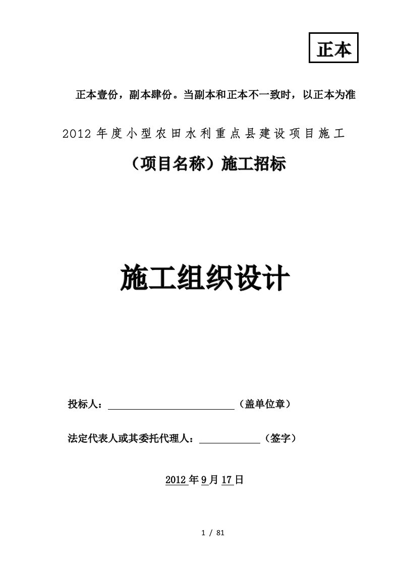 小型农田水利示范镇建设工程施工组织设计