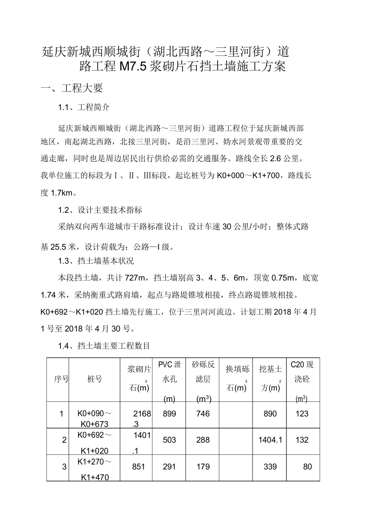 m浆砌片石挡土墙施工方案