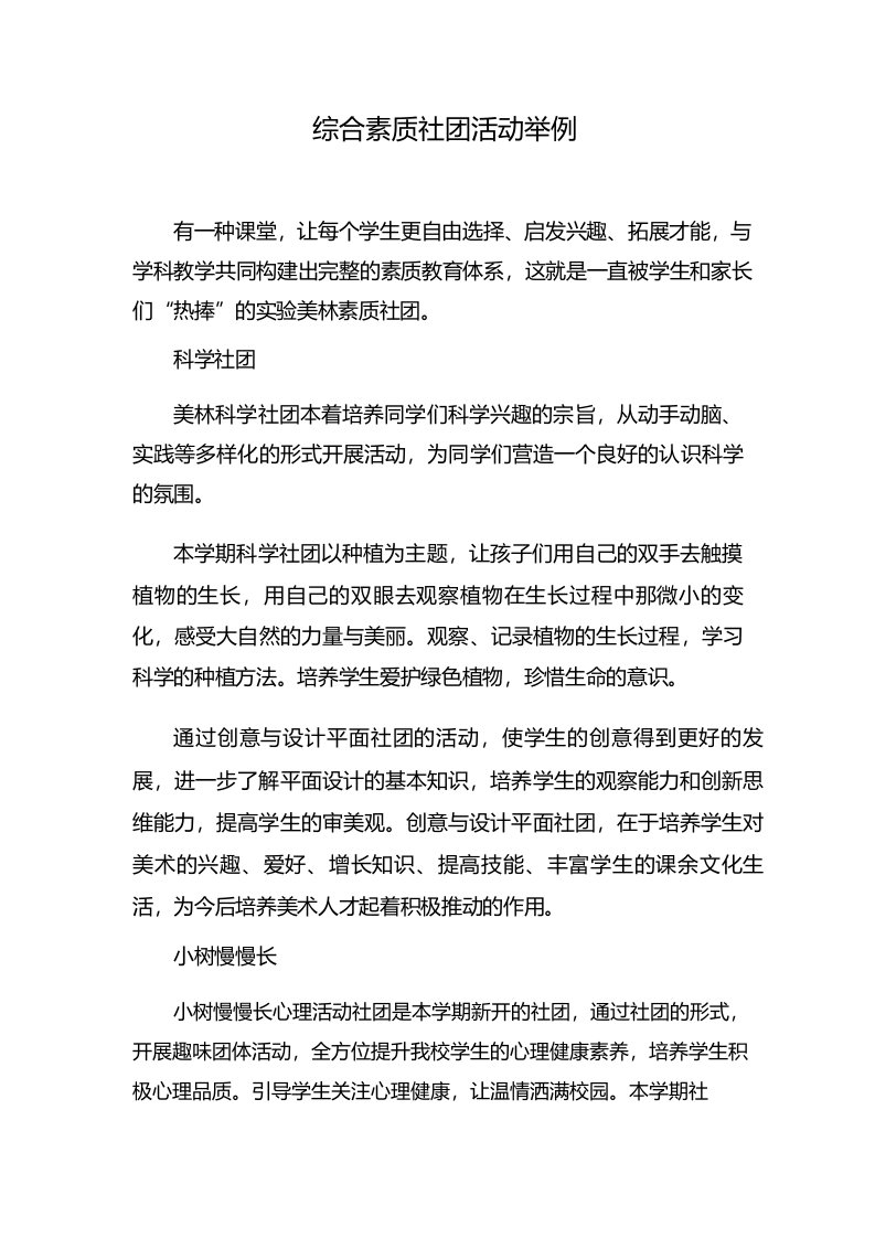 综合素质社团活动举例