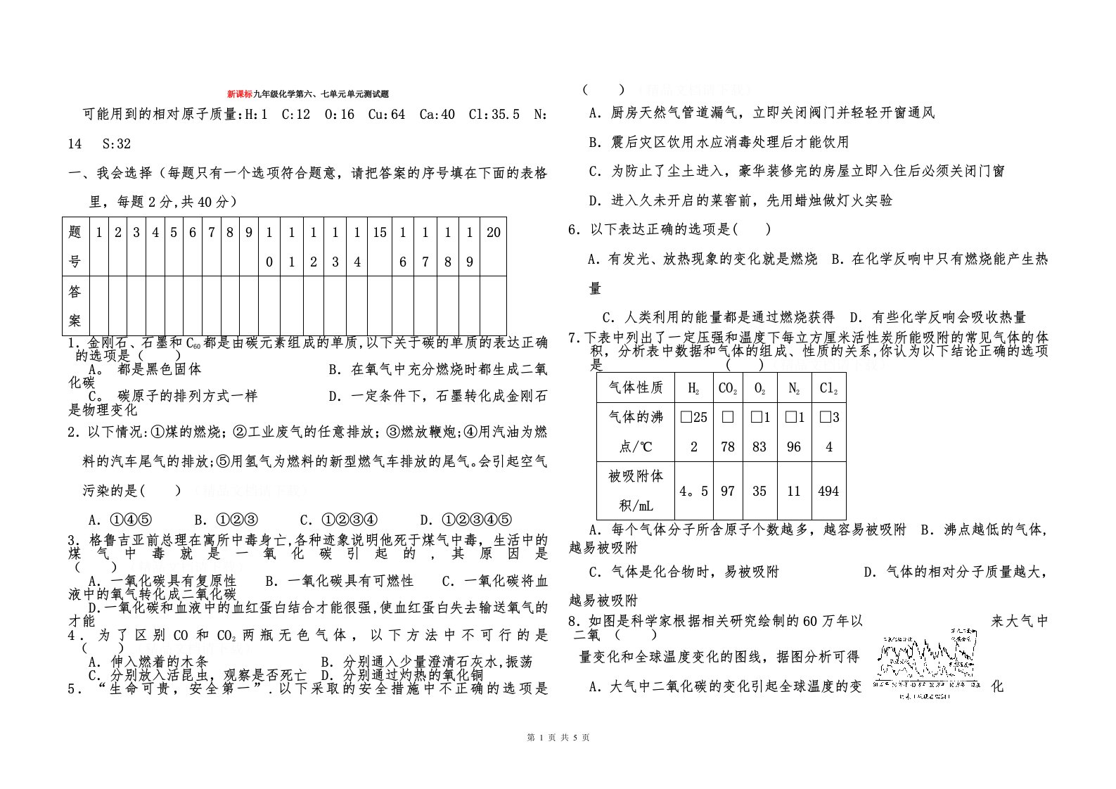 新课标九年级化学第六‘七单元单元测试题(含答案)B