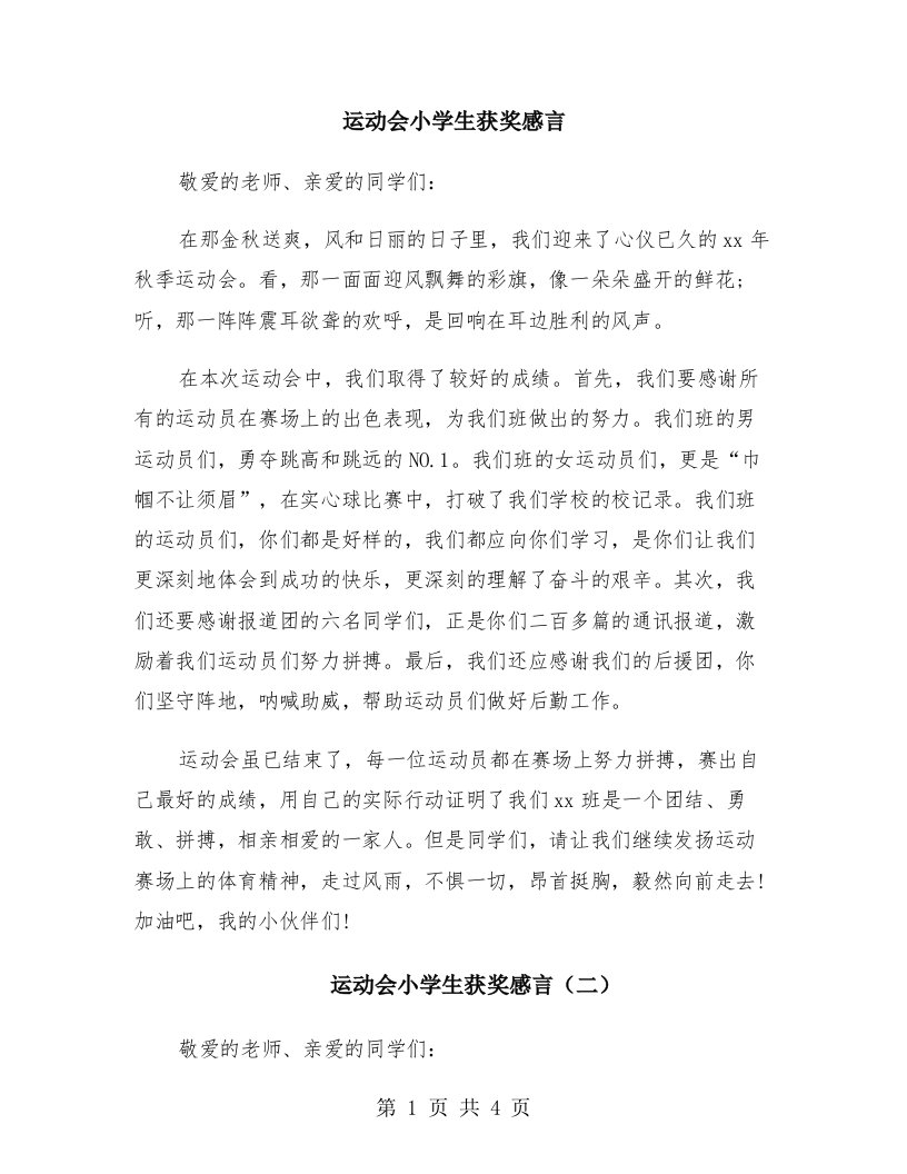 运动会小学生获奖感言