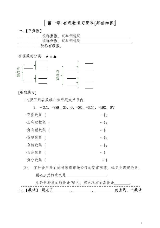 初中七年级数学上复习资料