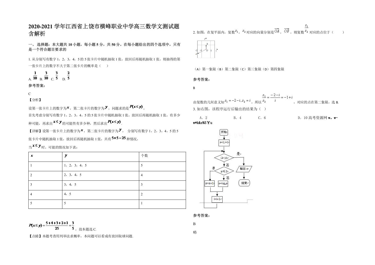 2020-2021学年江西省上饶市横峰职业中学高三数学文测试题含解析