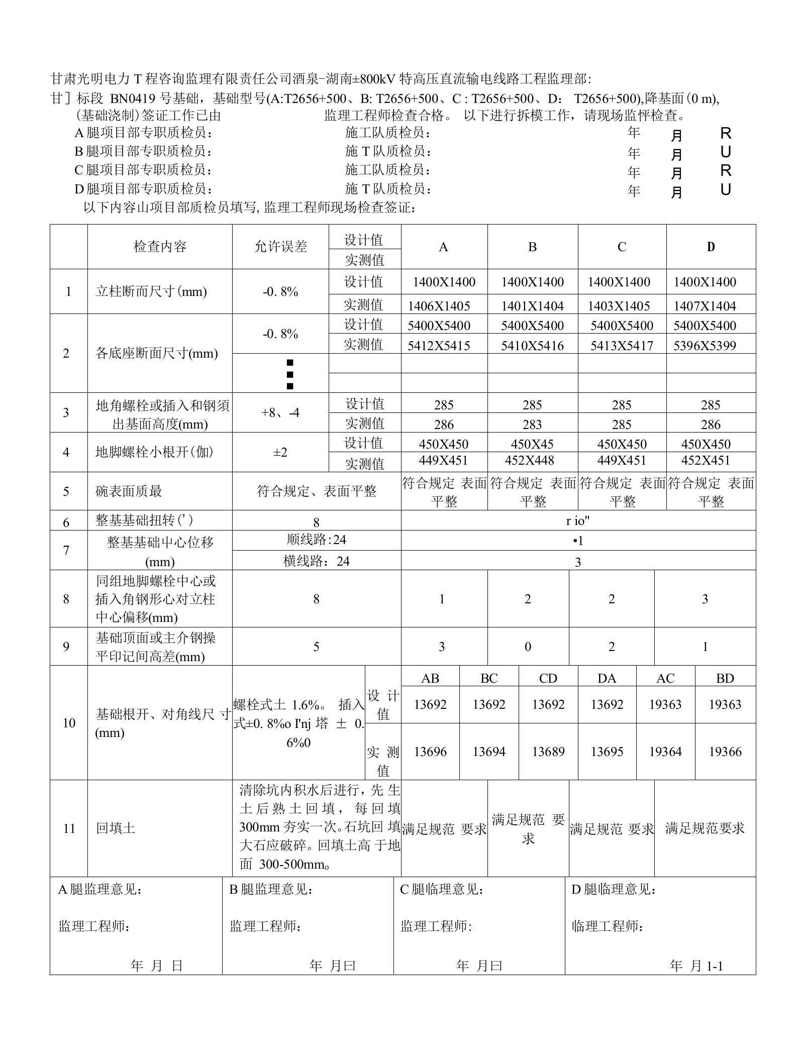 隐蔽工程（基础拆模、回填）签证记录