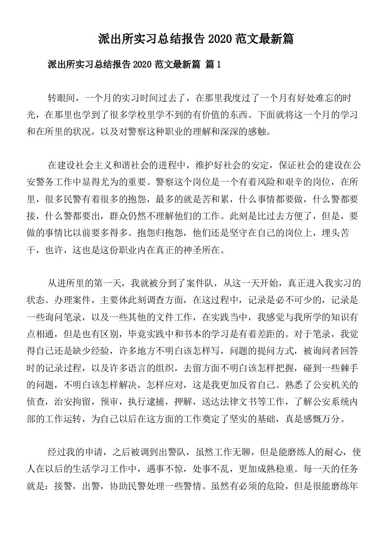 派出所实习总结报告2020范文最新篇