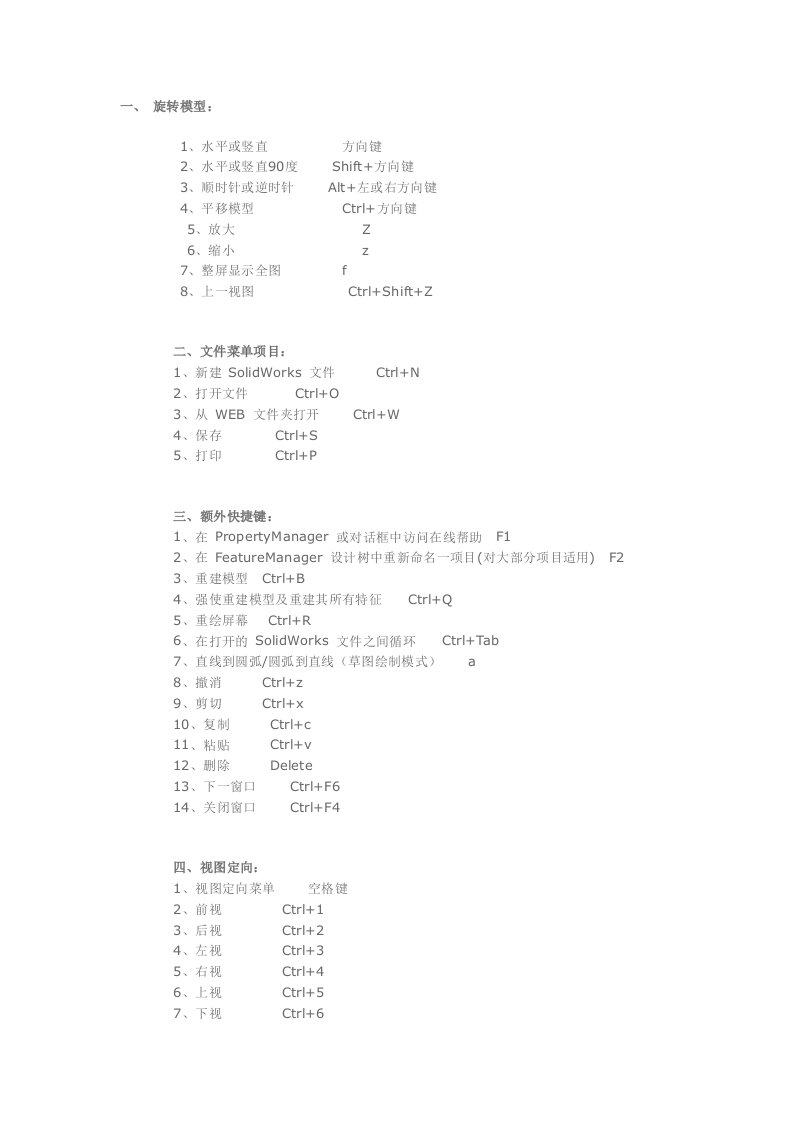 Solidworks常用快捷键