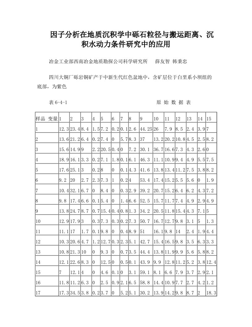 因子分析在地质沉积学中砾石粒径与搬运距离、沉积水动力条件研(精)