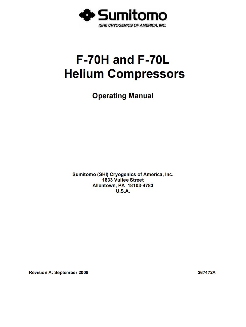 氦压缩机说明书+F-70H+and+F-70L+H