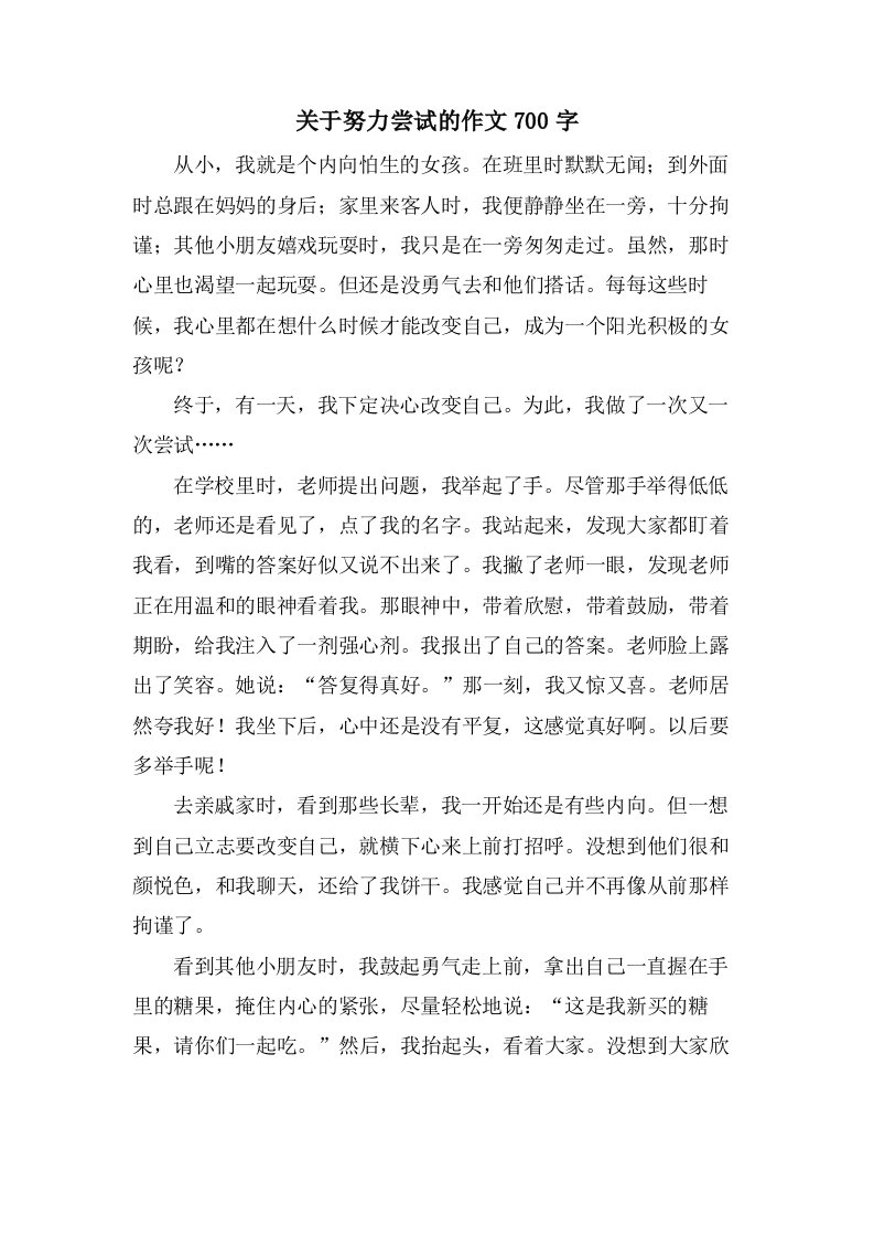 关于努力尝试的作文700字