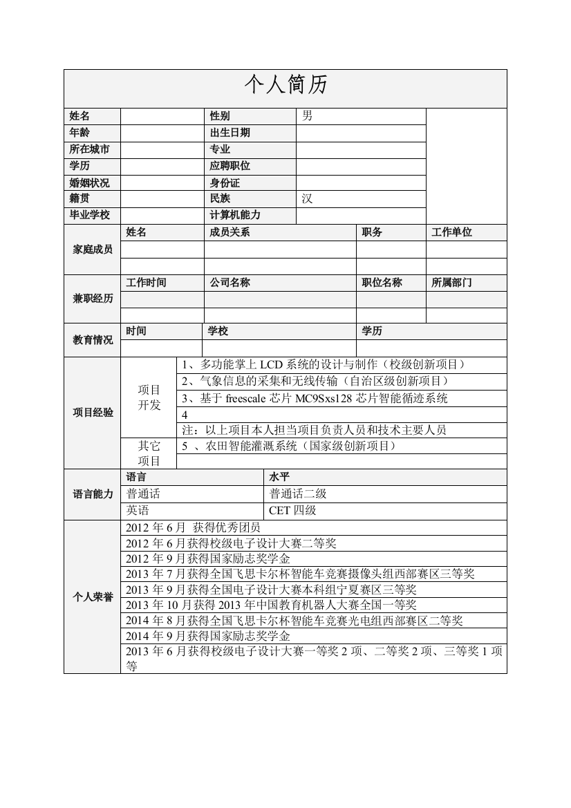 电子类个人简历模板