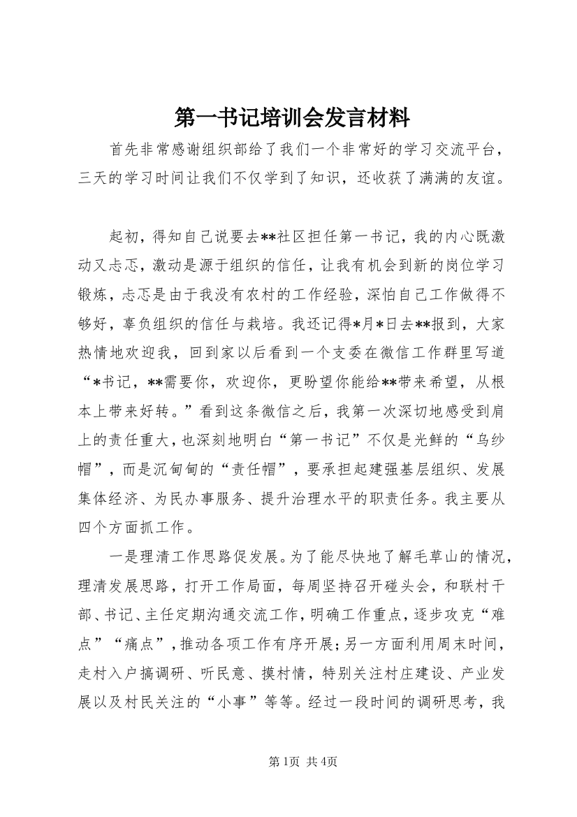 第一书记培训会发言材料