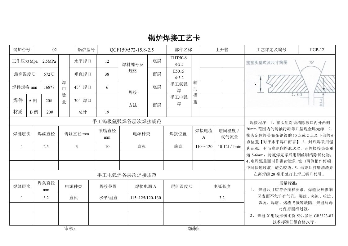 锅炉焊接工艺卡