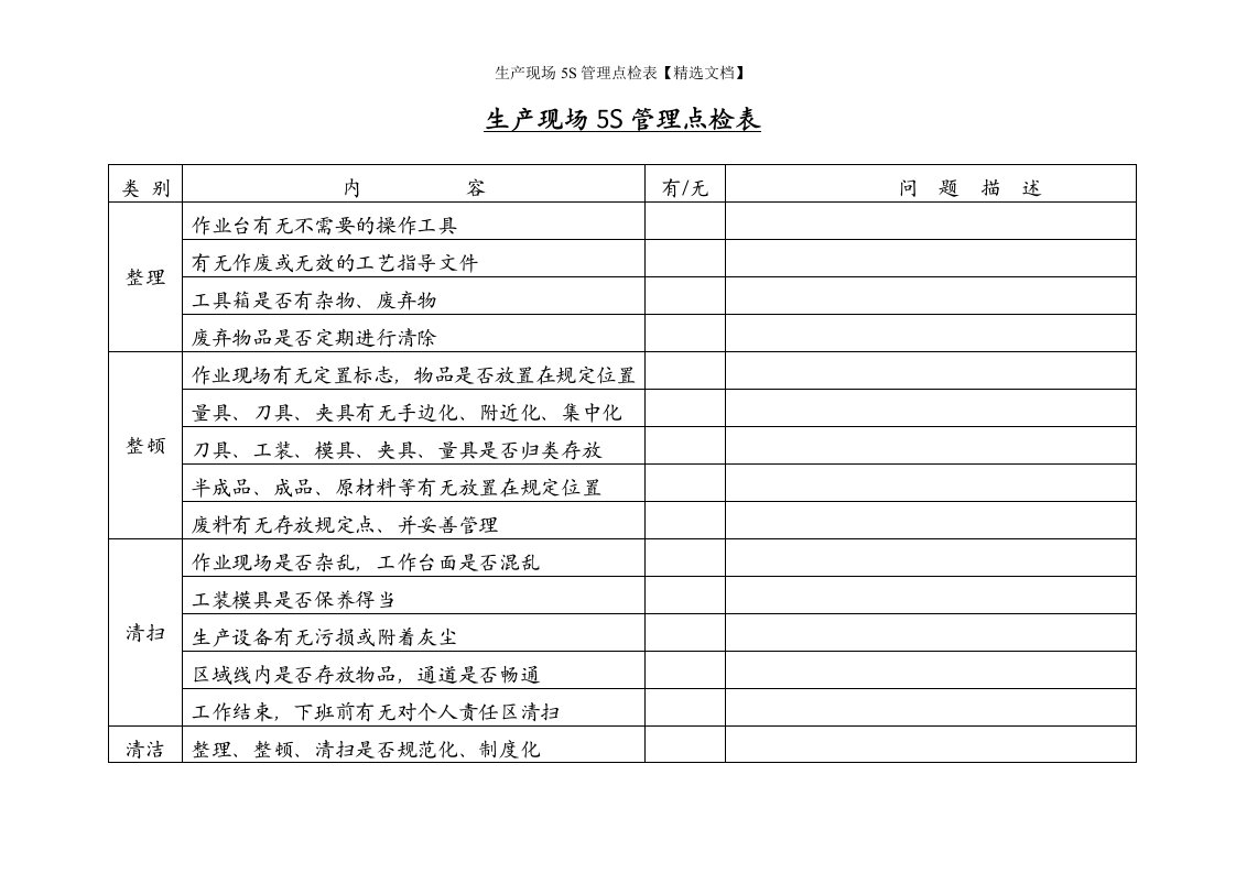 生产现场5S管理点检表【精选文档】