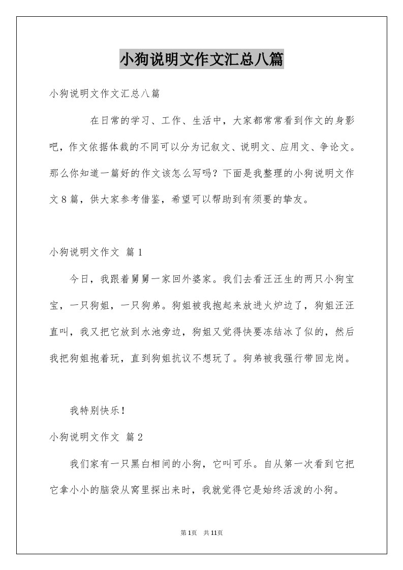 小狗说明文作文汇总八篇