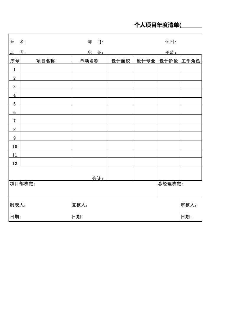 个人月度工作登记