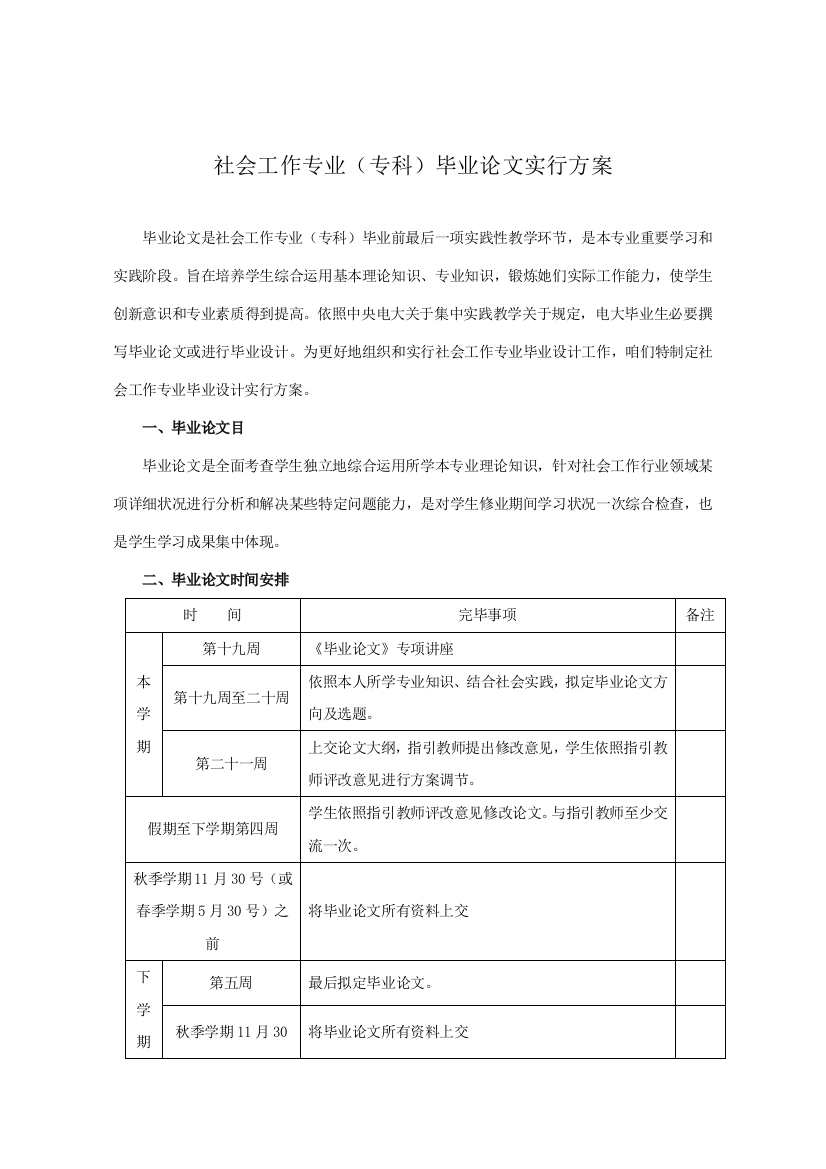 社会工作毕业论文实施方案样本