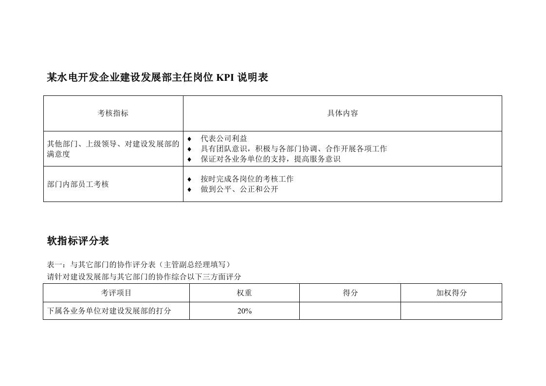 发展战略-某水电开发企业建设发展部主任岗位kpi说明表