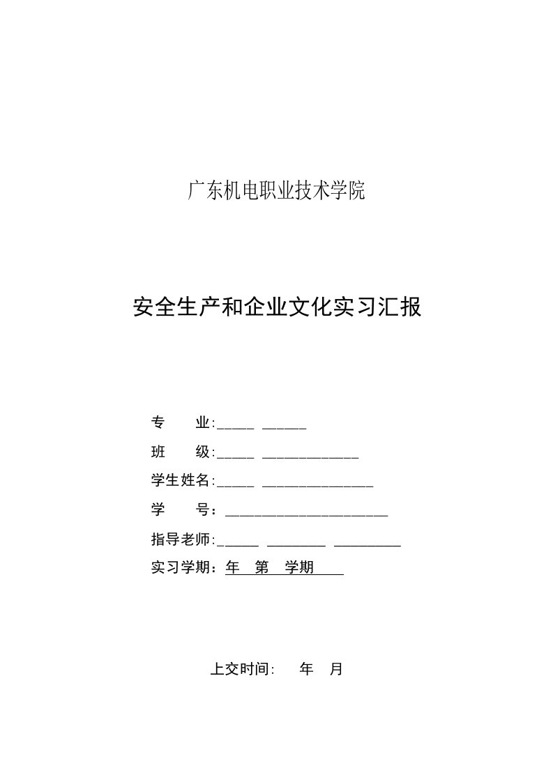 安全生产与企业文化实习报告新版资料