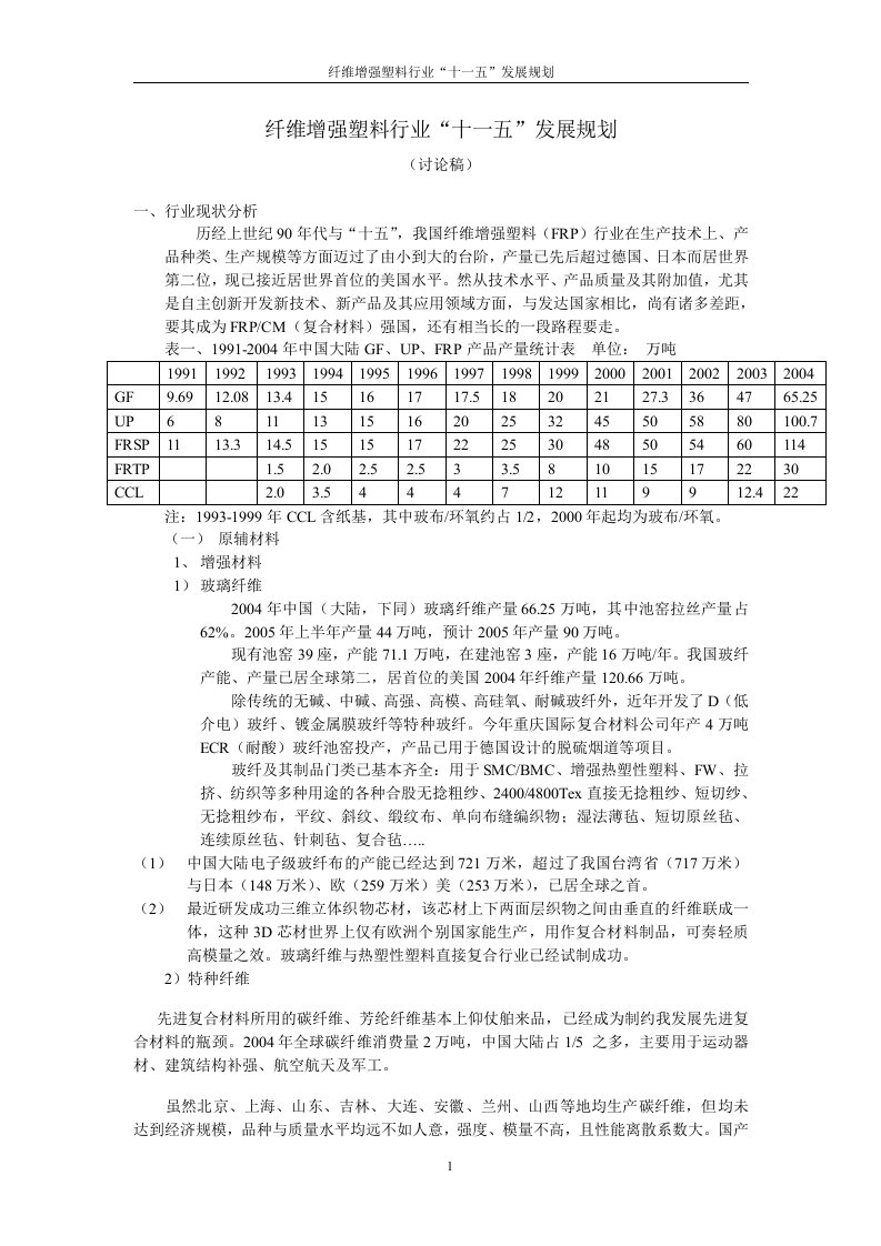 纤维缠绕行业十一五发展规划