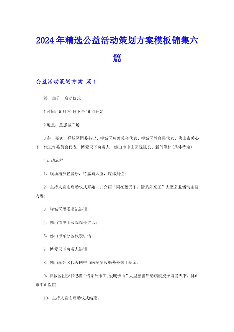 2024年精选公益活动策划方案模板锦集六篇