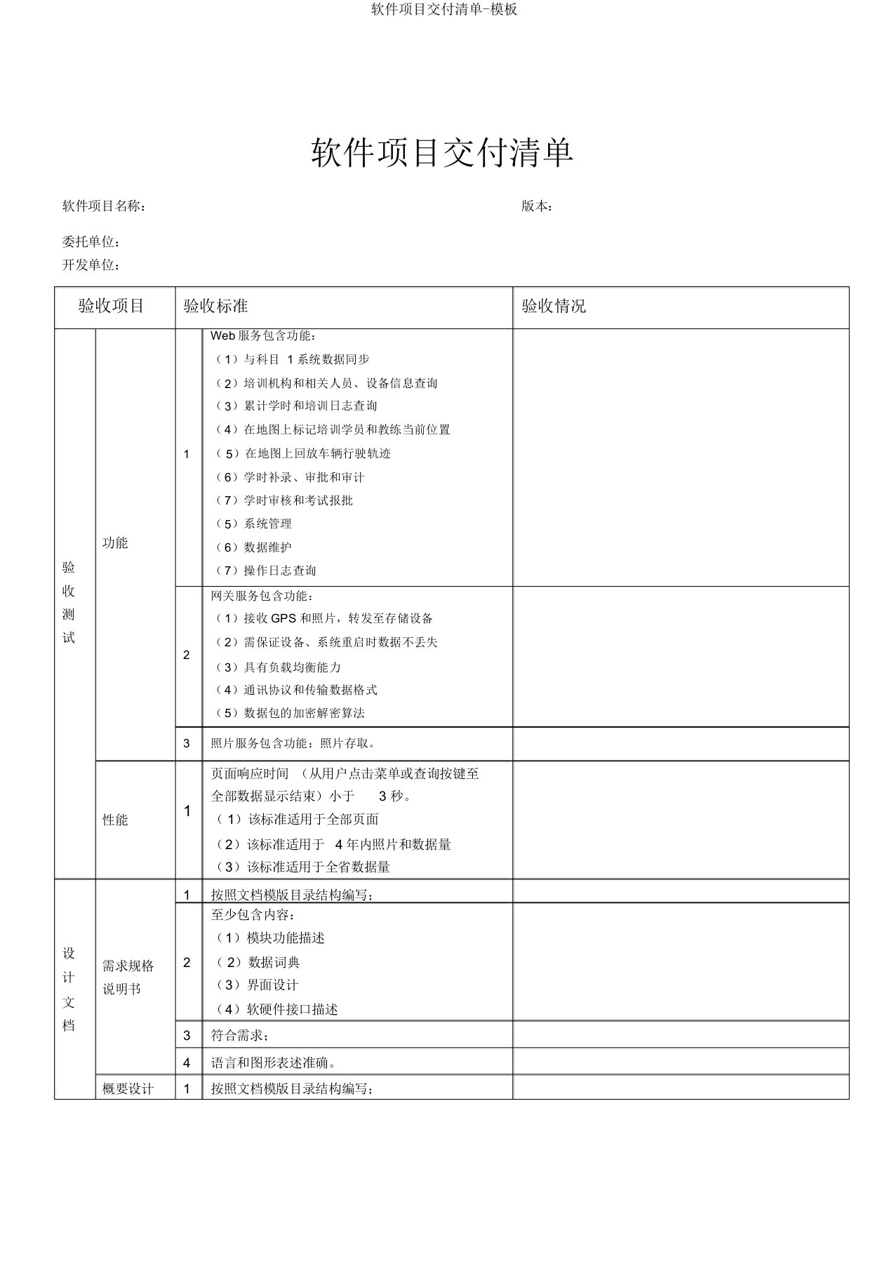 软件项目交付清单-模板