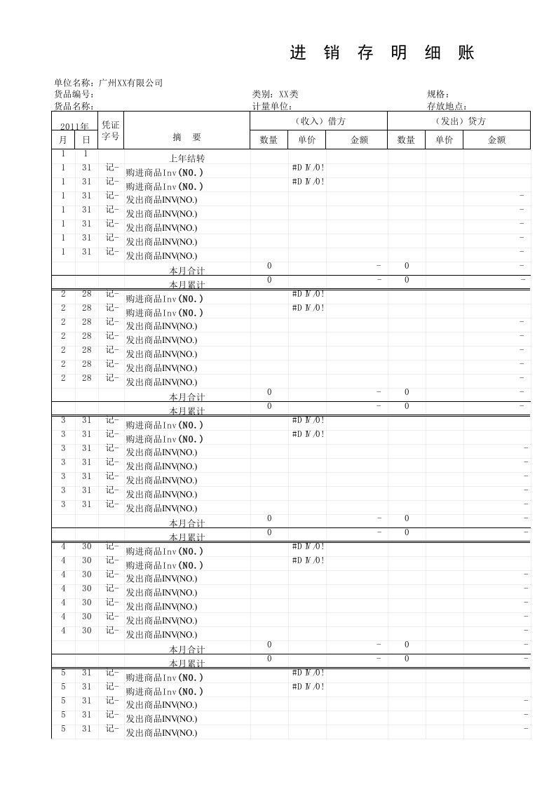 1211原材料进销存数量明细账