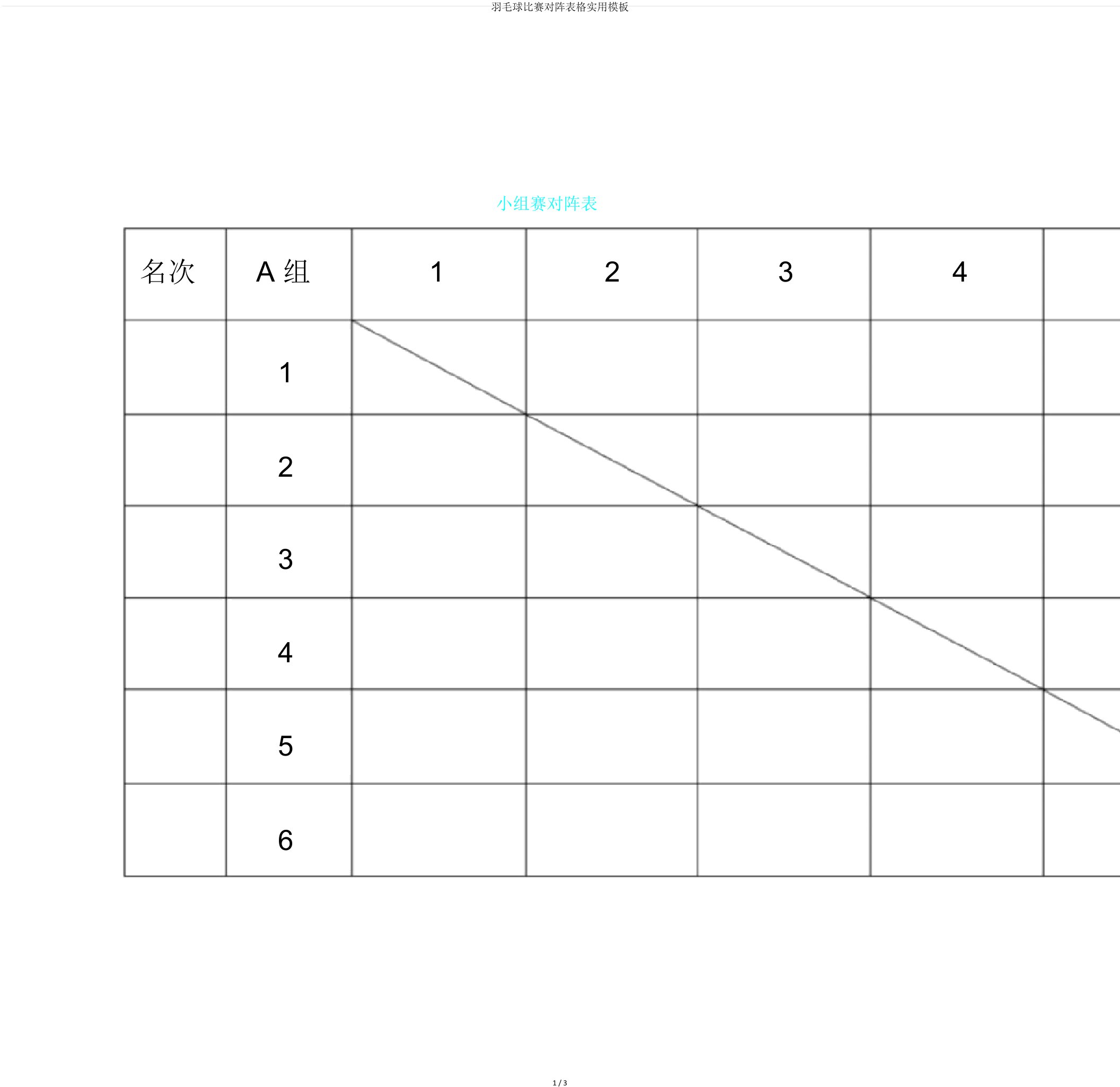 羽毛球比赛对阵表格实用模板