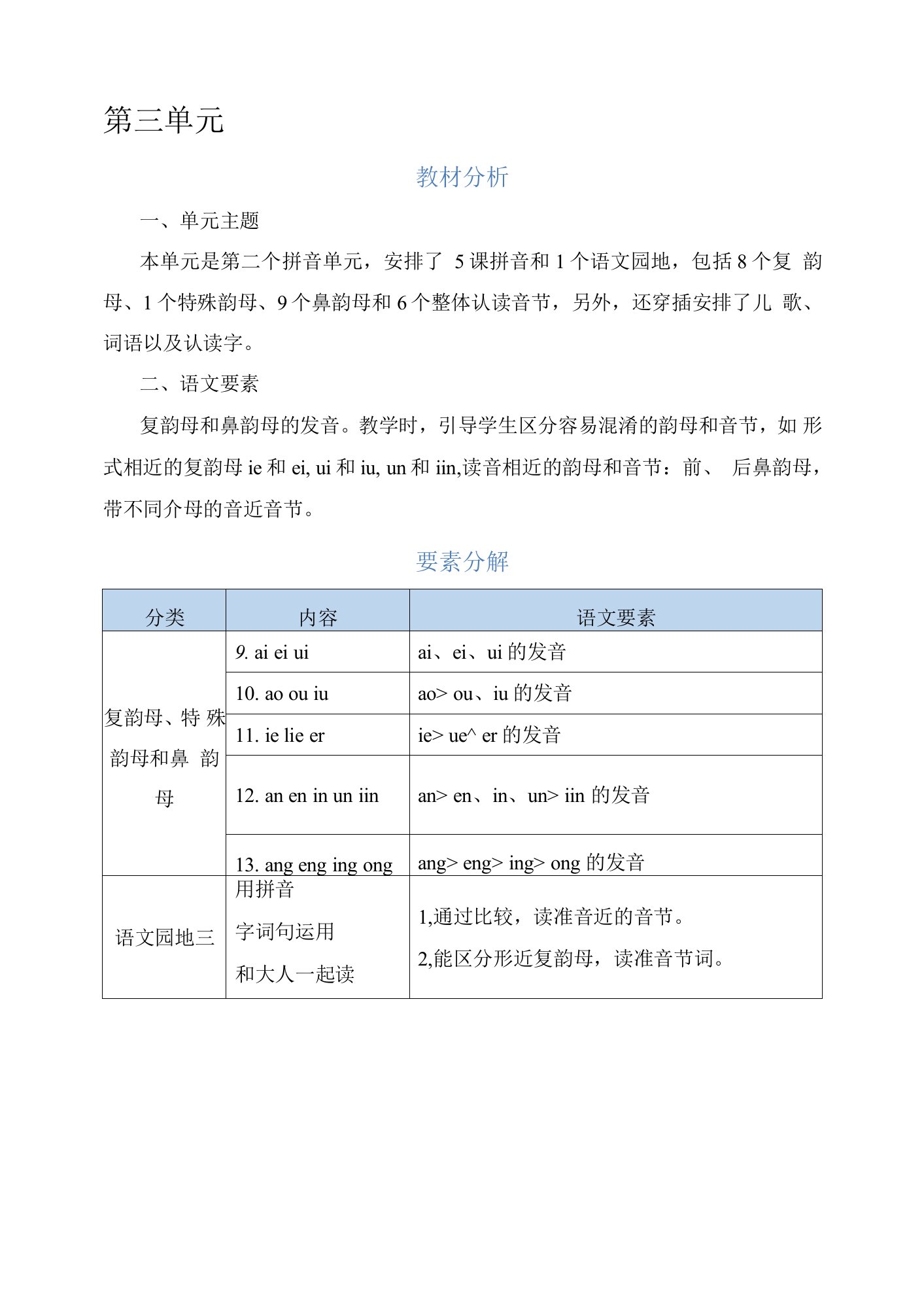 部编版一年级语文上册第三单元教学总览（教案）