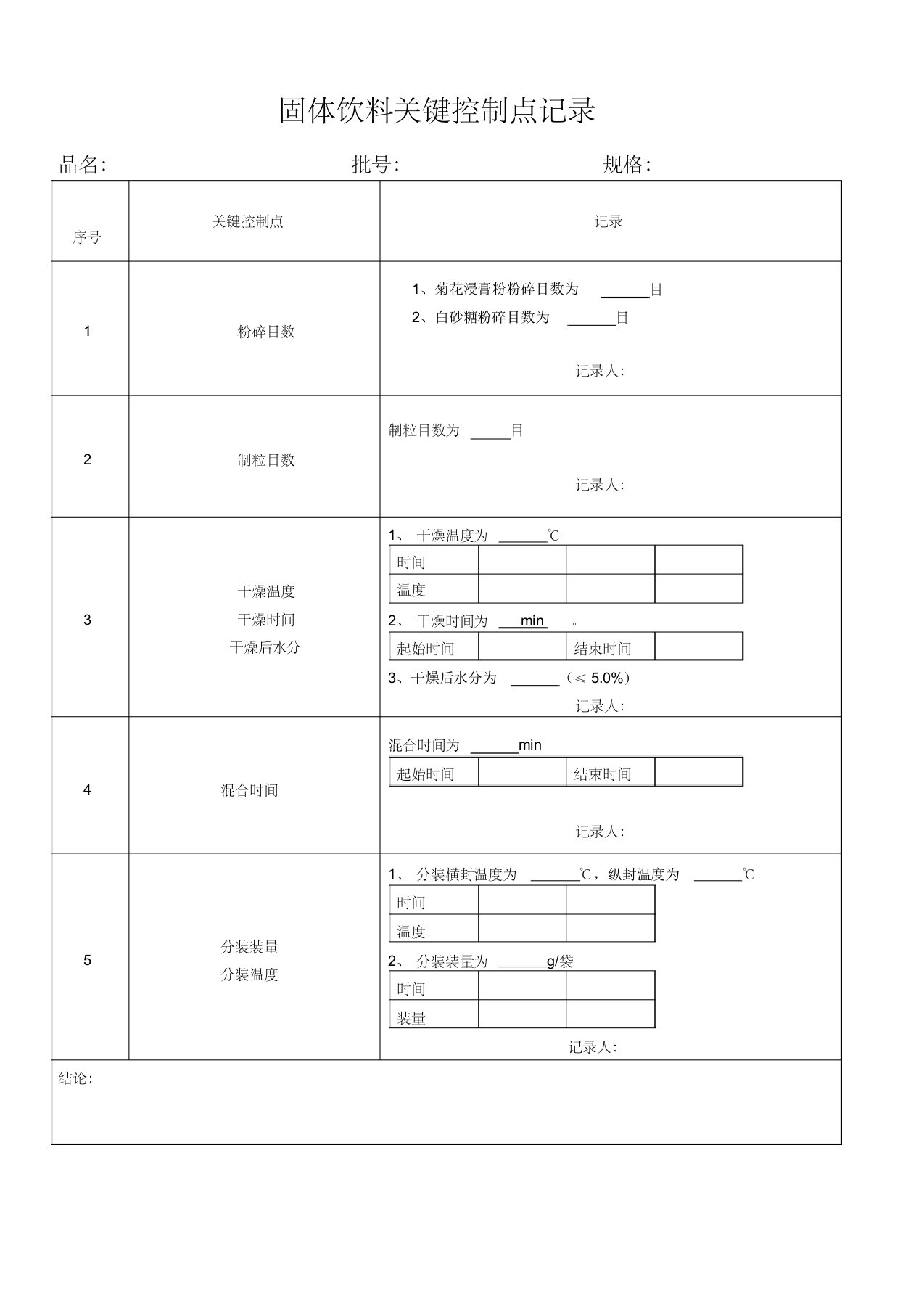 关键控制点记录