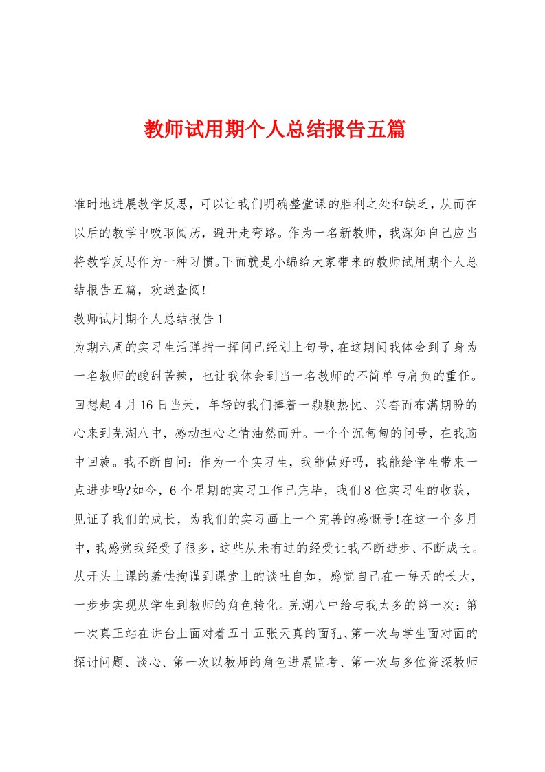 教师试用期个人总结报告五篇