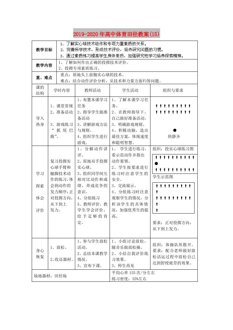 2019-2020年高中体育田径教案(15)