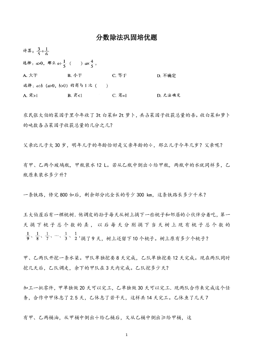 分数除法同步巩固培优题