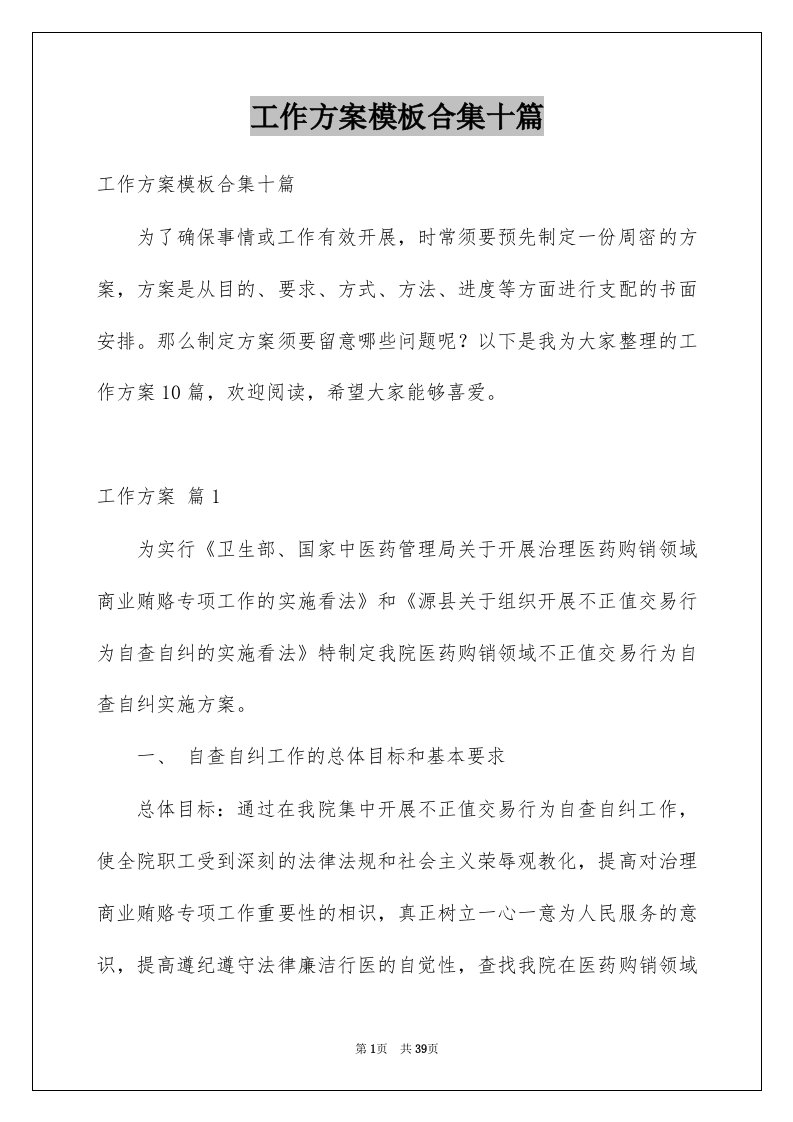 工作方案模板合集十篇优质